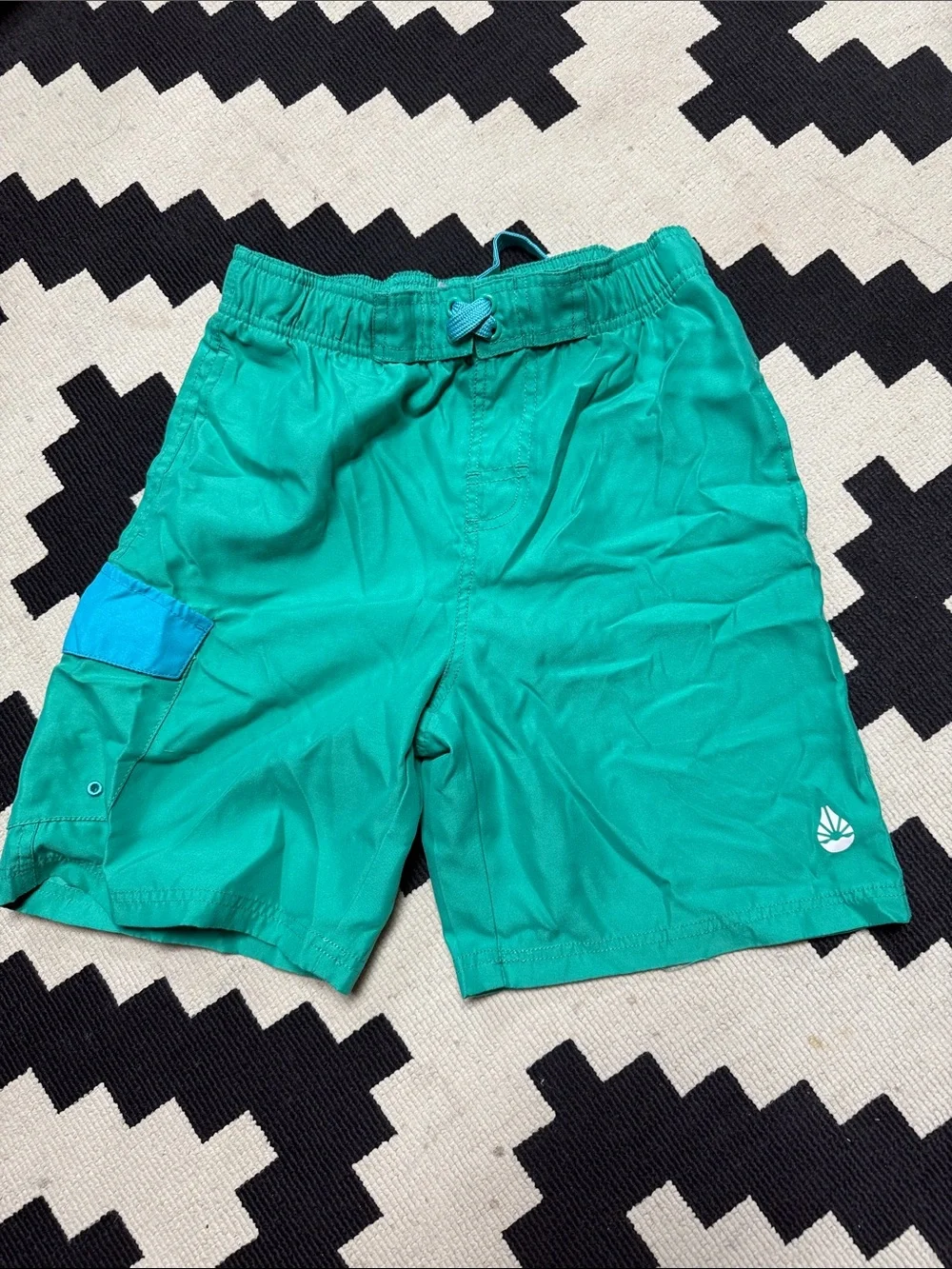 Kids Green Cargo Shorts & Blue Shark Print Swim Trunks - Set